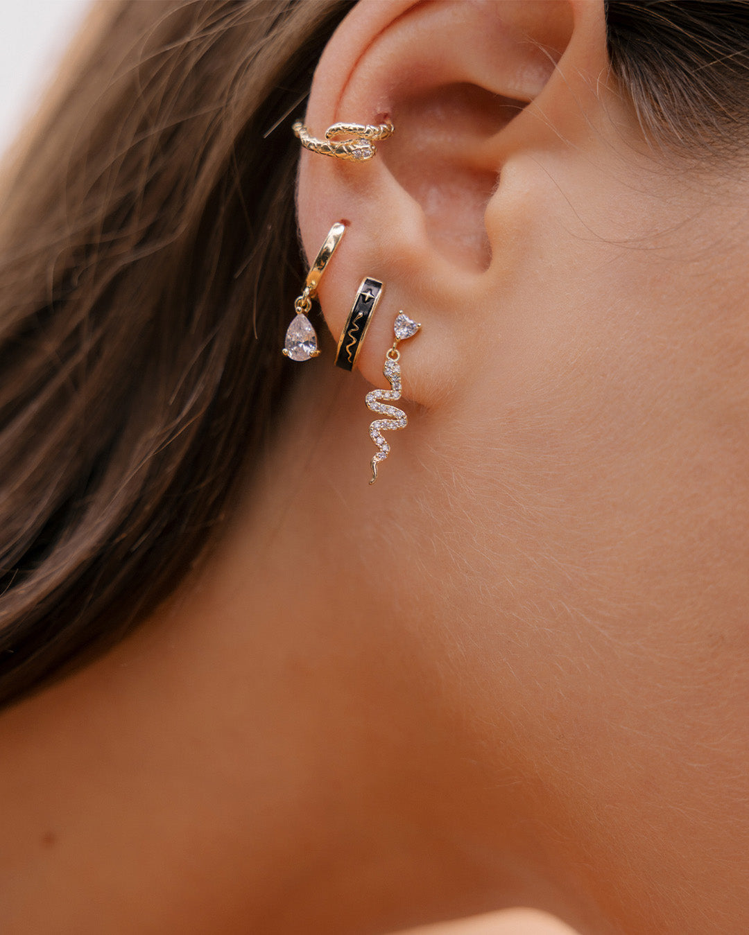 Set de Aretes Solitarios Serpiente