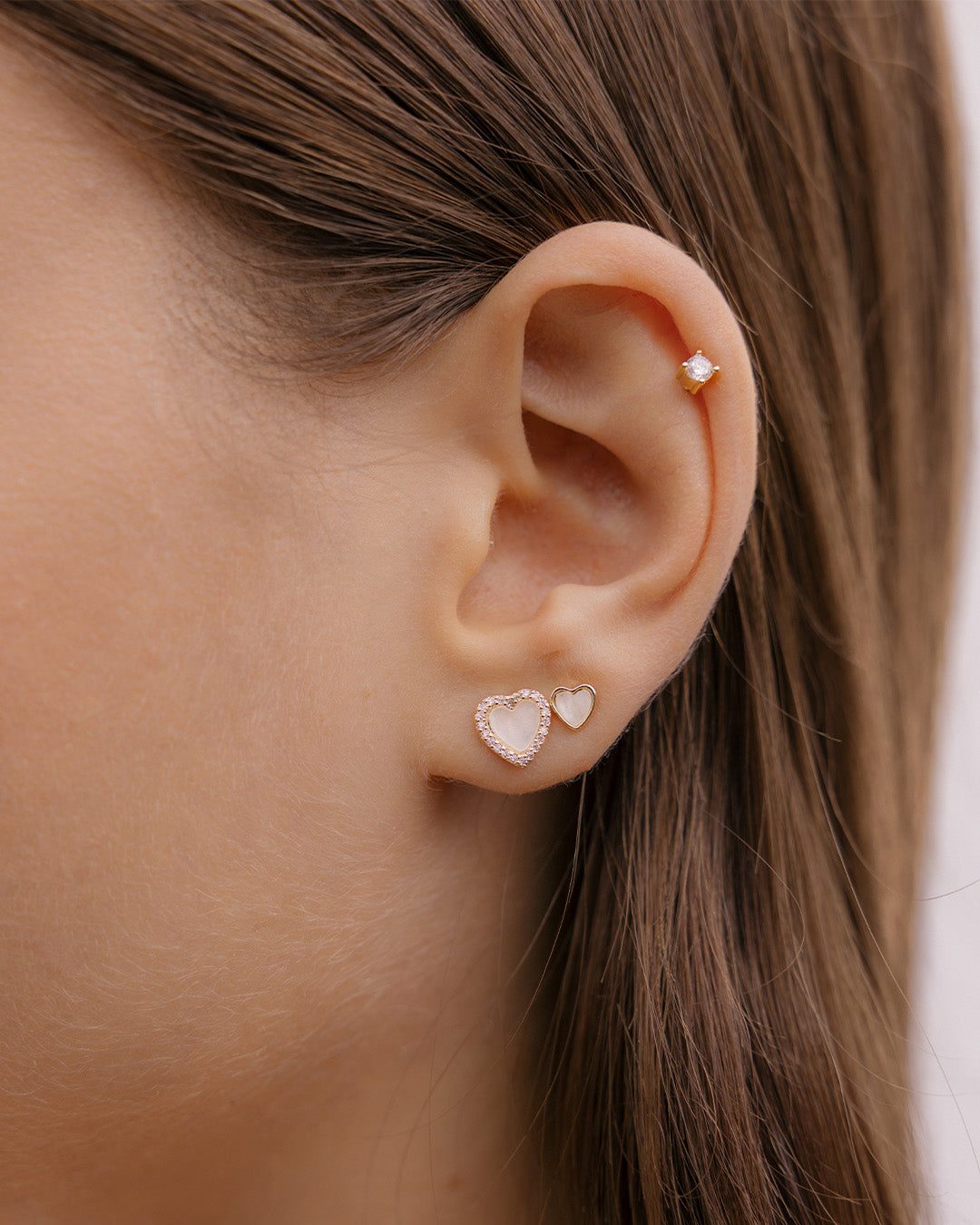 Set X3 Aretes Corazón Nácar