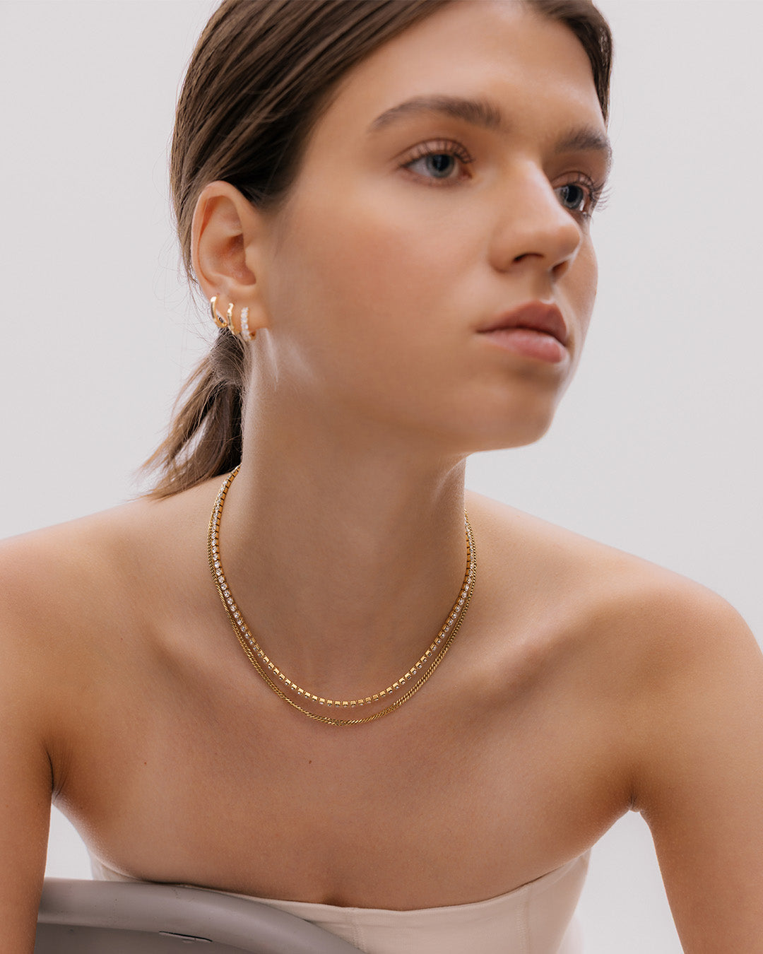 Collar Doble Tennis Oro - Acero Inoxidable