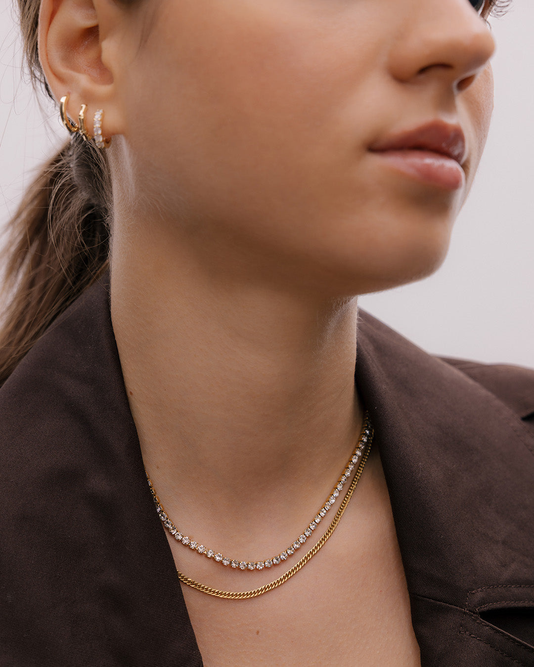 Collar Doble Tennis Oro - Acero Inoxidable