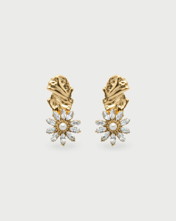 Aretes Tejidos Flor Cristales