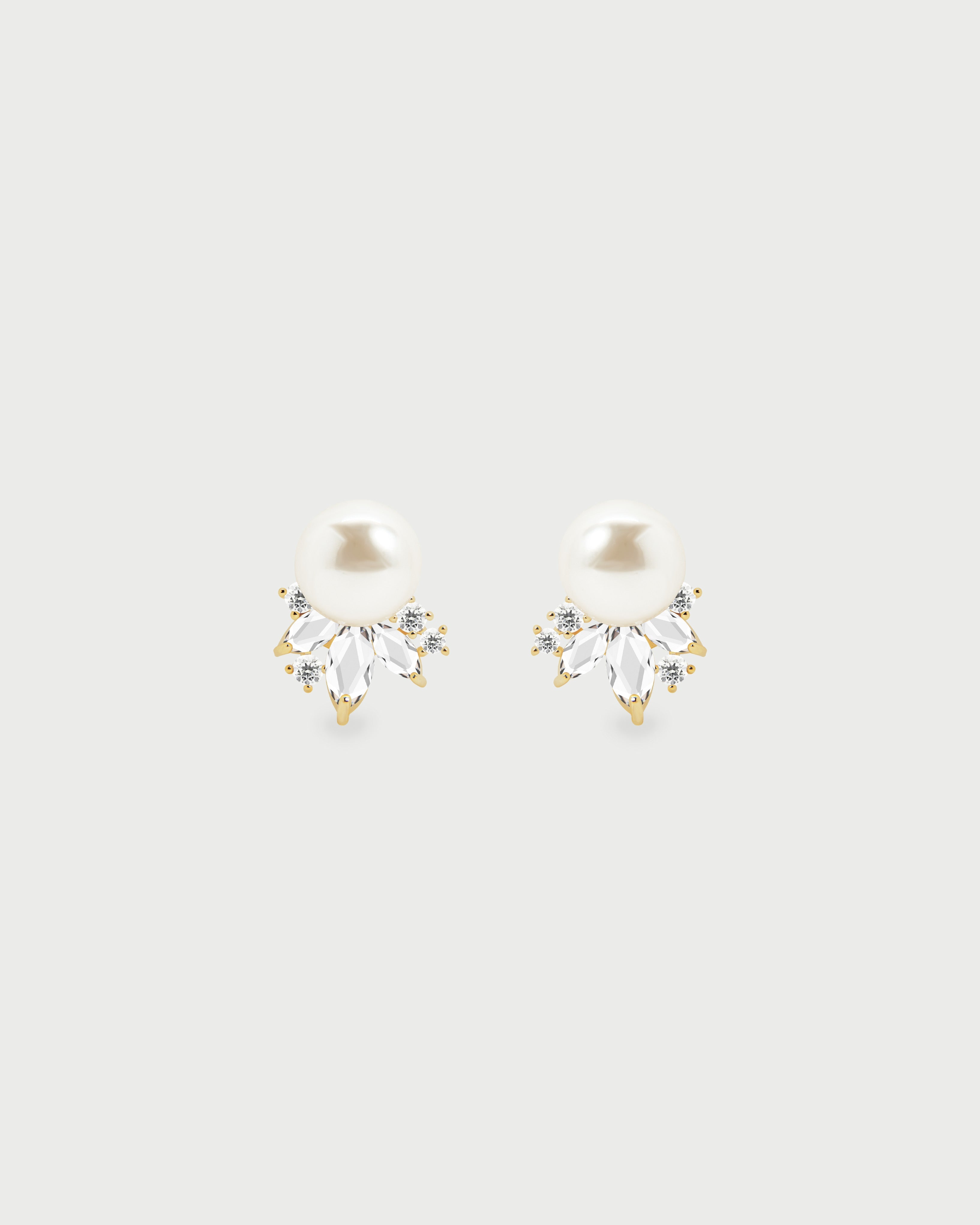 Aretes Perla Hojas Cristales
