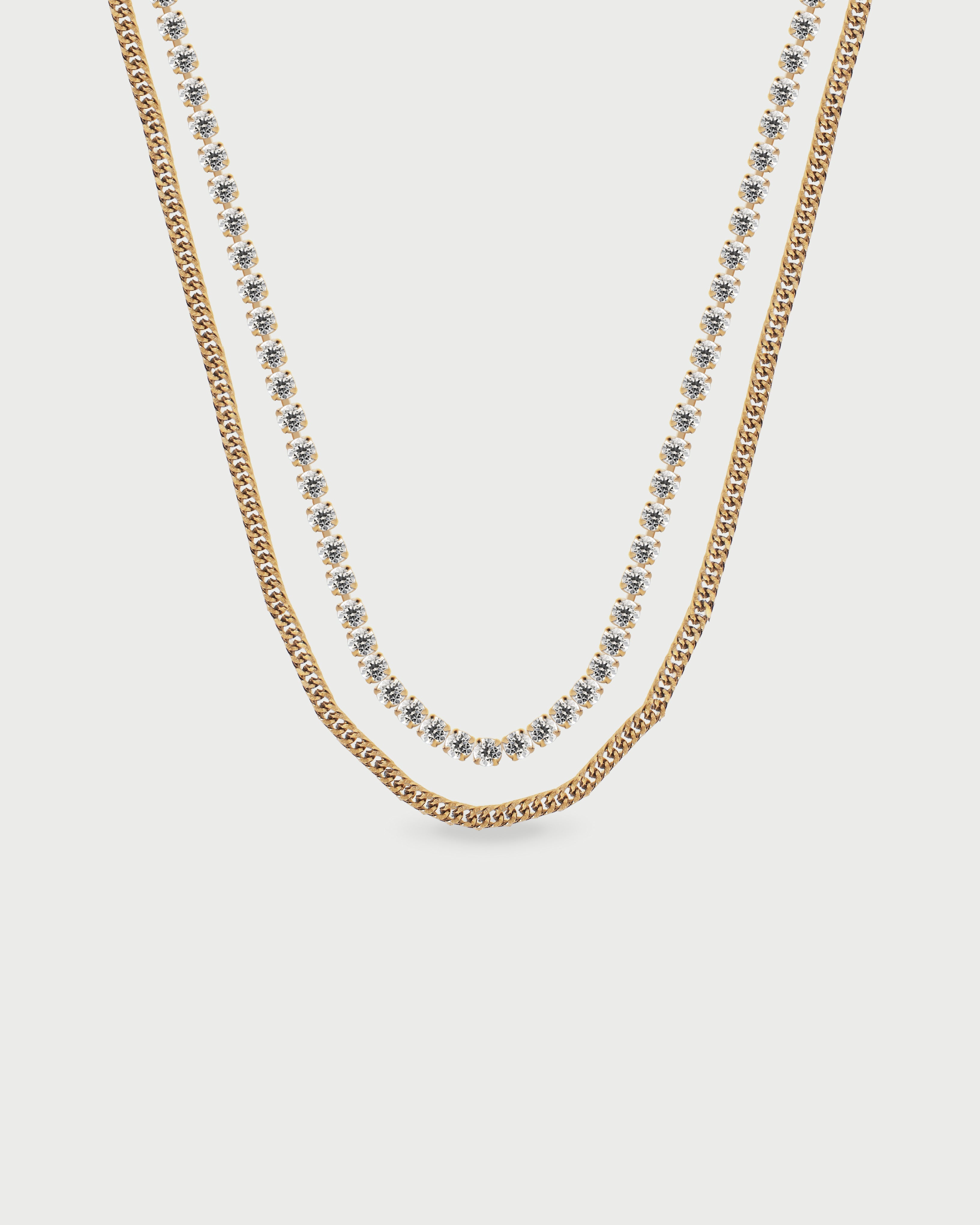 Collar Doble Tennis Oro - Acero Inoxidable