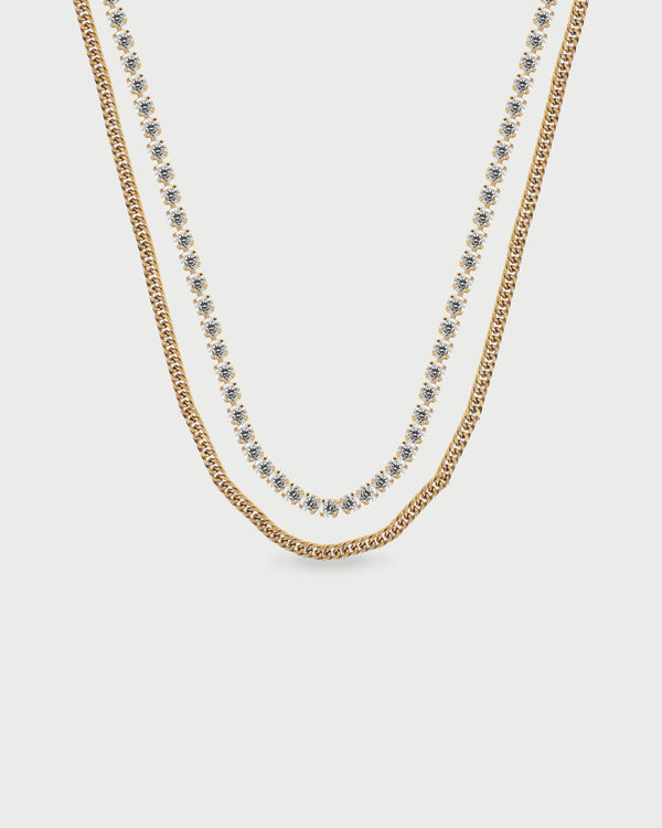 Collar Doble Tennis Oro - Acero Inoxidable