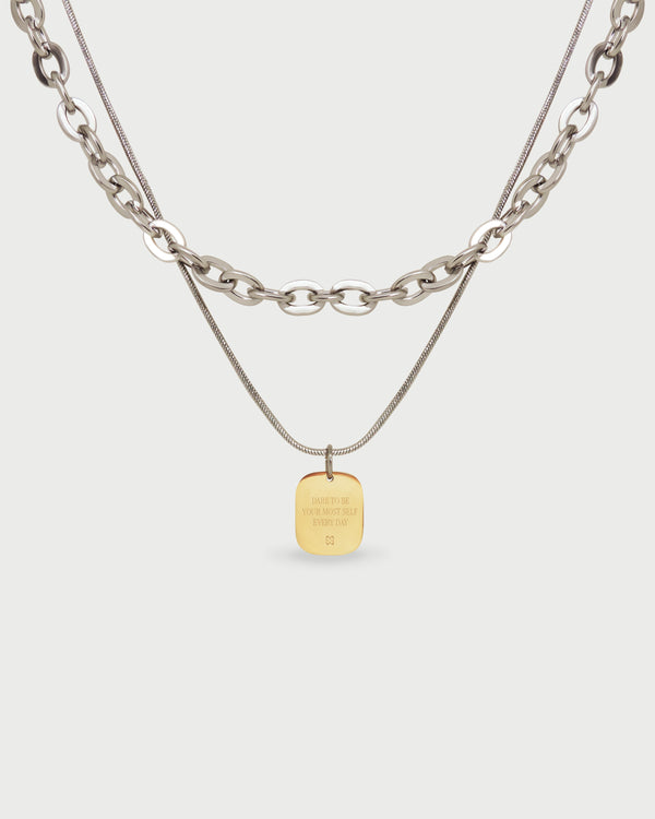 Collar Doble Dije Oro - Acero Inoxidable