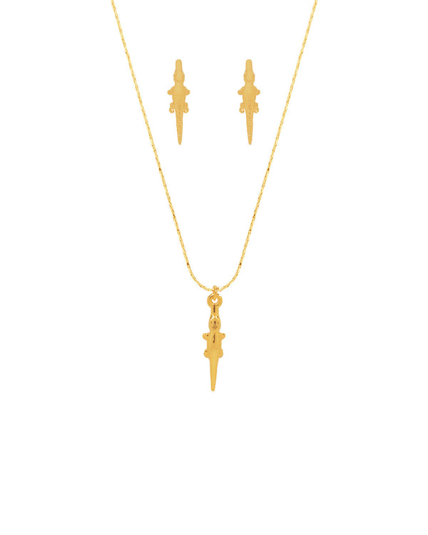 Set de collar y aretes con dijes mini de caimán