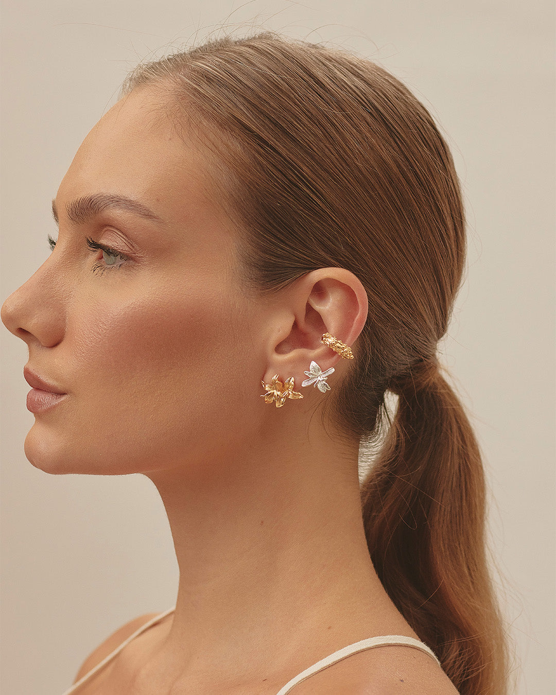 Set de 2 Aretes + Earcuff Florecer