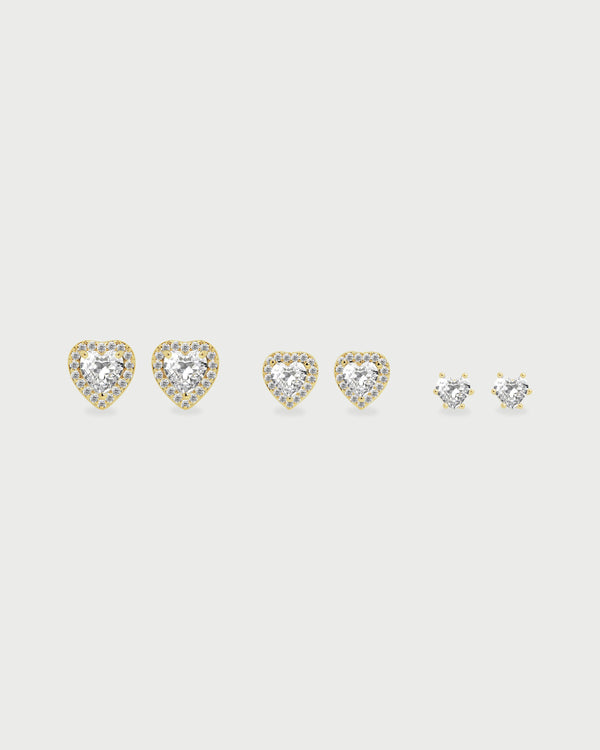 Set X3 Aretes Corazón Cristal